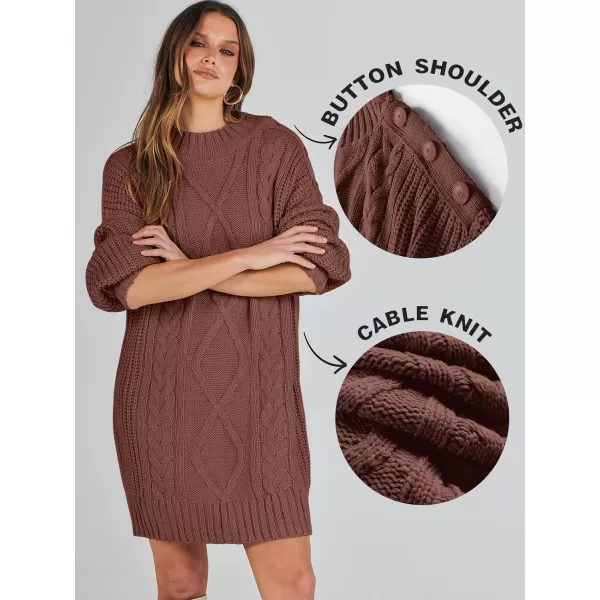 imageANRABESS Womens 2023 Oversized Sweater Dress Long Sleeve Crewneck Chunky Cable Knit Casual Short Pullover Dress TopsCaramel