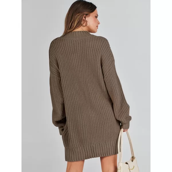 imageANRABESS Womens 2023 Oversized Sweater Dress Long Sleeve Crewneck Chunky Cable Knit Casual Short Pullover Dress TopsCoffee