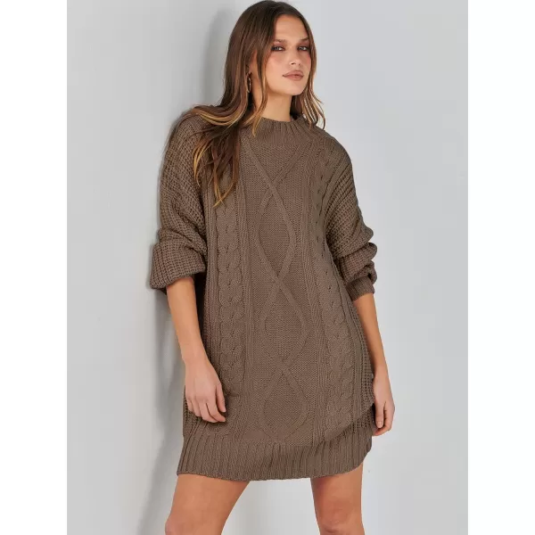imageANRABESS Womens 2023 Oversized Sweater Dress Long Sleeve Crewneck Chunky Cable Knit Casual Short Pullover Dress TopsCoffee