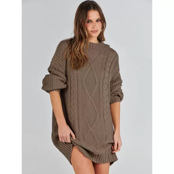 imageANRABESS Womens 2023 Oversized Sweater Dress Long Sleeve Crewneck Chunky Cable Knit Casual Short Pullover Dress TopsCoffee