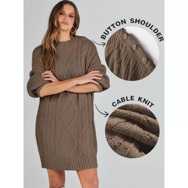 imageANRABESS Womens 2023 Oversized Sweater Dress Long Sleeve Crewneck Chunky Cable Knit Casual Short Pullover Dress TopsCoffee