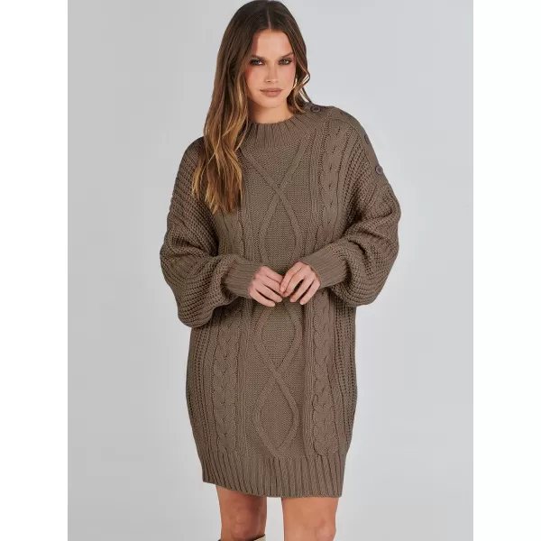 imageANRABESS Womens 2023 Oversized Sweater Dress Long Sleeve Crewneck Chunky Cable Knit Casual Short Pullover Dress TopsCoffee