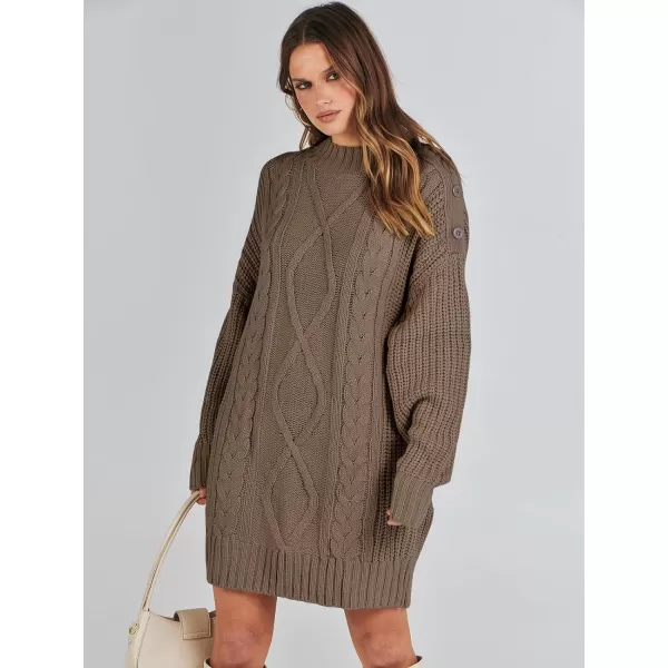 imageANRABESS Womens 2023 Oversized Sweater Dress Long Sleeve Crewneck Chunky Cable Knit Casual Short Pullover Dress TopsCoffee