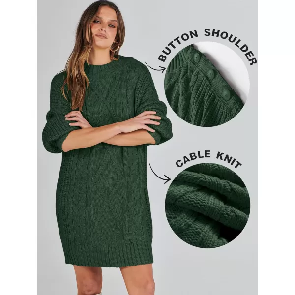 imageANRABESS Womens 2023 Oversized Sweater Dress Long Sleeve Crewneck Chunky Cable Knit Casual Short Pullover Dress TopsDeep Green