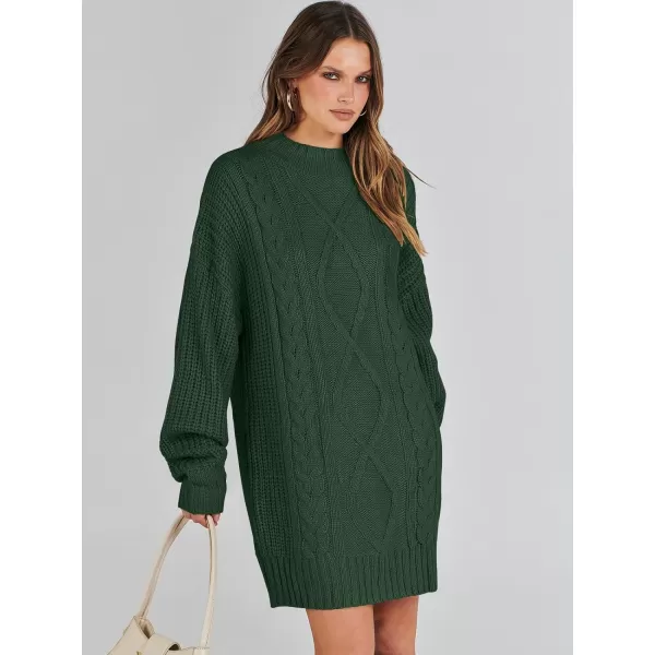 imageANRABESS Womens 2023 Oversized Sweater Dress Long Sleeve Crewneck Chunky Cable Knit Casual Short Pullover Dress TopsDeep Green