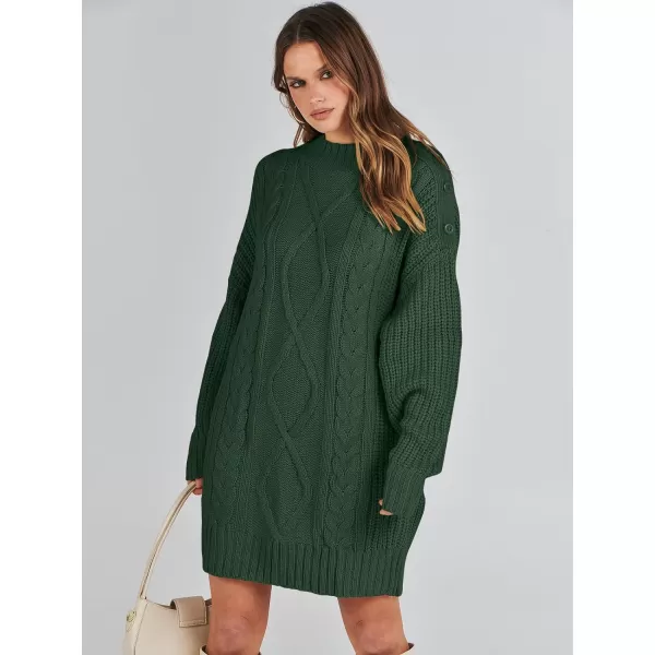 imageANRABESS Womens 2023 Oversized Sweater Dress Long Sleeve Crewneck Chunky Cable Knit Casual Short Pullover Dress TopsDeep Green