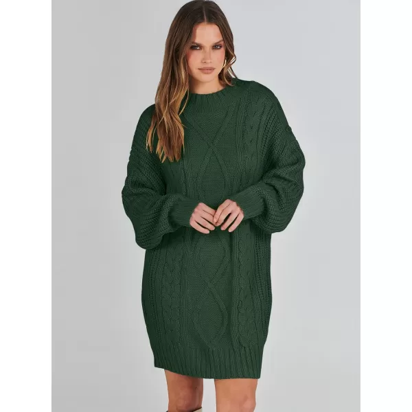 imageANRABESS Womens 2023 Oversized Sweater Dress Long Sleeve Crewneck Chunky Cable Knit Casual Short Pullover Dress TopsDeep Green