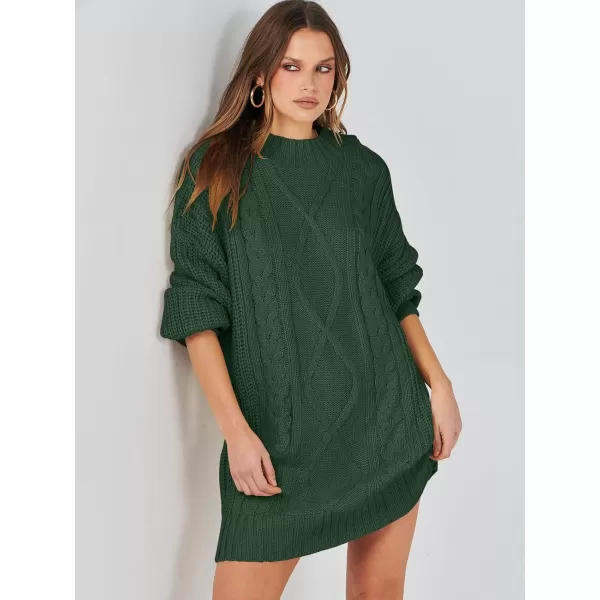imageANRABESS Womens 2023 Oversized Sweater Dress Long Sleeve Crewneck Chunky Cable Knit Casual Short Pullover Dress TopsDeep Green