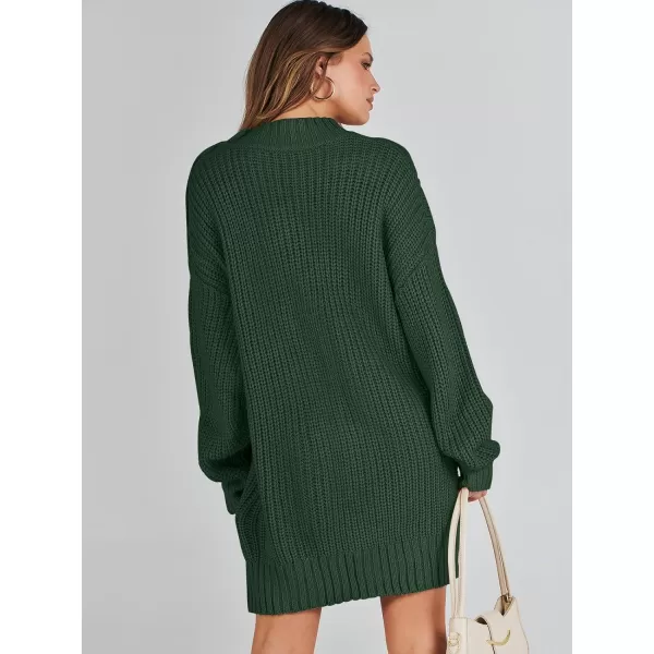 imageANRABESS Womens 2023 Oversized Sweater Dress Long Sleeve Crewneck Chunky Cable Knit Casual Short Pullover Dress TopsDeep Green