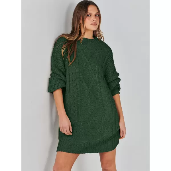 imageANRABESS Womens 2023 Oversized Sweater Dress Long Sleeve Crewneck Chunky Cable Knit Casual Short Pullover Dress TopsDeep Green