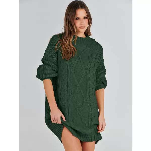 imageANRABESS Womens 2023 Oversized Sweater Dress Long Sleeve Crewneck Chunky Cable Knit Casual Short Pullover Dress TopsDeep Green