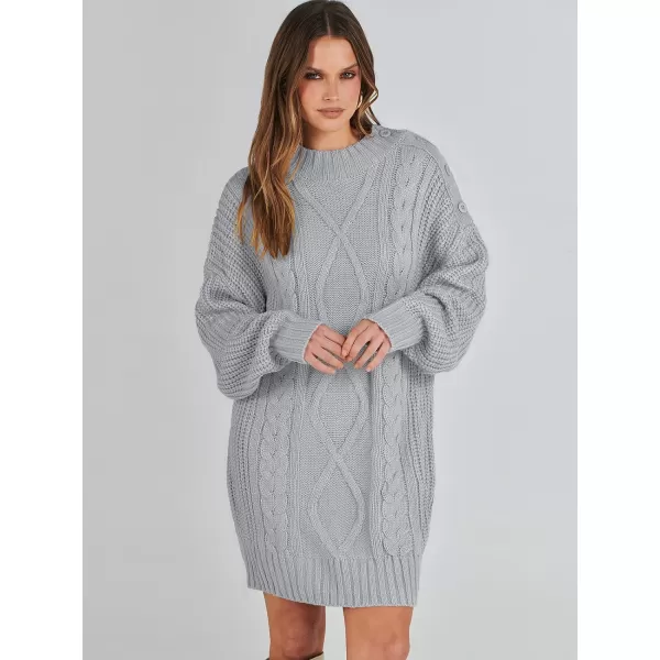 imageANRABESS Womens 2023 Oversized Sweater Dress Long Sleeve Crewneck Chunky Cable Knit Casual Short Pullover Dress TopsGray