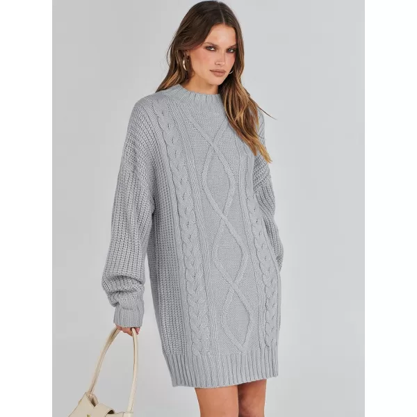 imageANRABESS Womens 2023 Oversized Sweater Dress Long Sleeve Crewneck Chunky Cable Knit Casual Short Pullover Dress TopsGray