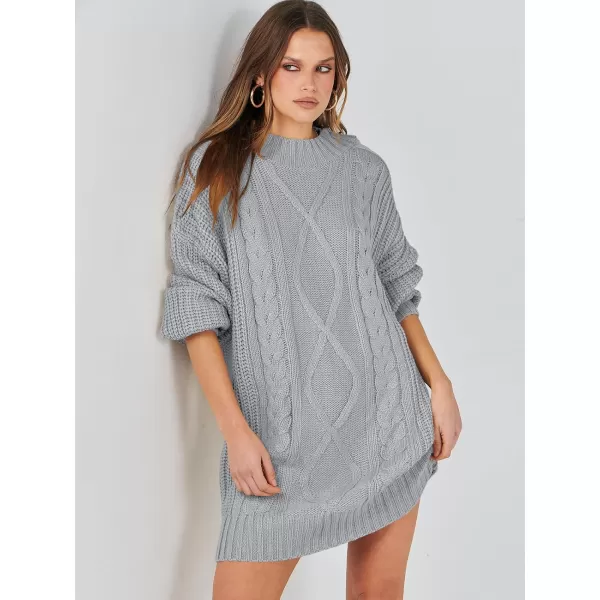 imageANRABESS Womens 2023 Oversized Sweater Dress Long Sleeve Crewneck Chunky Cable Knit Casual Short Pullover Dress TopsGray