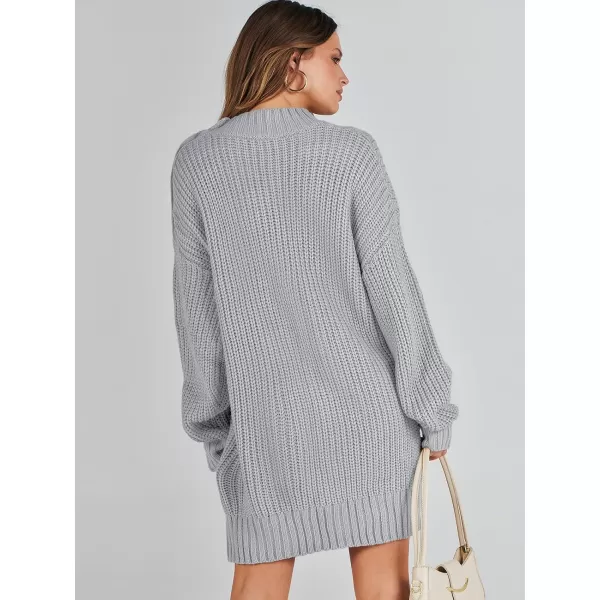 imageANRABESS Womens 2023 Oversized Sweater Dress Long Sleeve Crewneck Chunky Cable Knit Casual Short Pullover Dress TopsGray