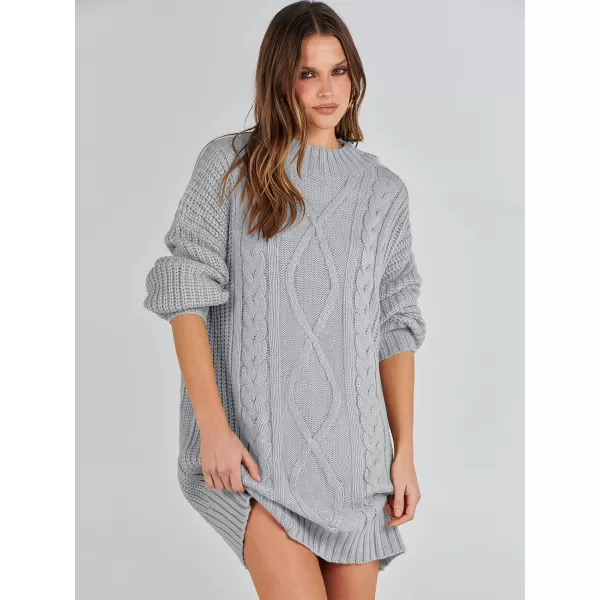 imageANRABESS Womens 2023 Oversized Sweater Dress Long Sleeve Crewneck Chunky Cable Knit Casual Short Pullover Dress TopsGray