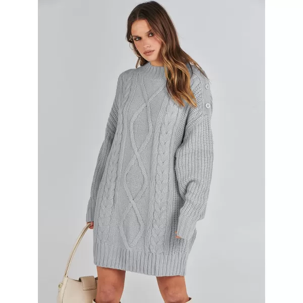 imageANRABESS Womens 2023 Oversized Sweater Dress Long Sleeve Crewneck Chunky Cable Knit Casual Short Pullover Dress TopsGray
