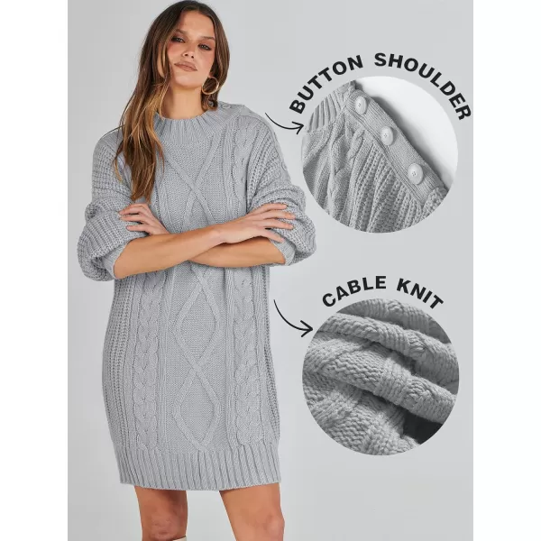 imageANRABESS Womens 2023 Oversized Sweater Dress Long Sleeve Crewneck Chunky Cable Knit Casual Short Pullover Dress TopsGray