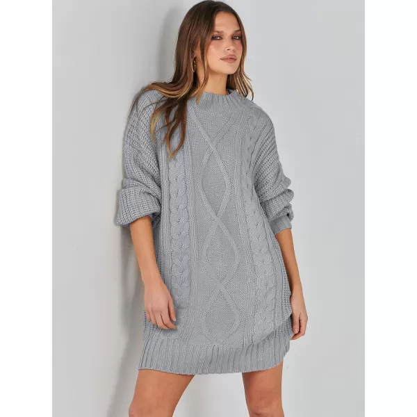 imageANRABESS Womens 2023 Oversized Sweater Dress Long Sleeve Crewneck Chunky Cable Knit Casual Short Pullover Dress TopsGray