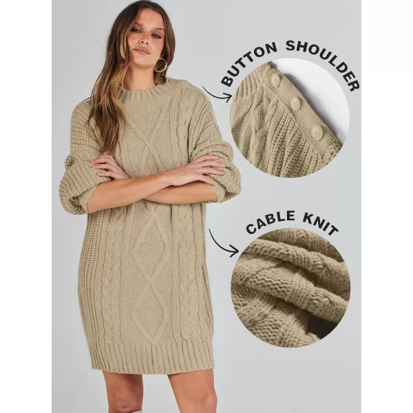 imageANRABESS Womens 2023 Oversized Sweater Dress Long Sleeve Crewneck Chunky Cable Knit Casual Short Pullover Dress TopsKhaki