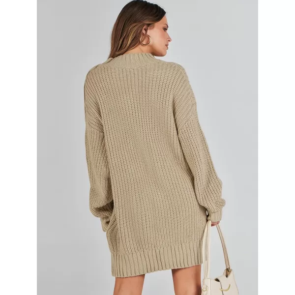 imageANRABESS Womens 2023 Oversized Sweater Dress Long Sleeve Crewneck Chunky Cable Knit Casual Short Pullover Dress TopsKhaki