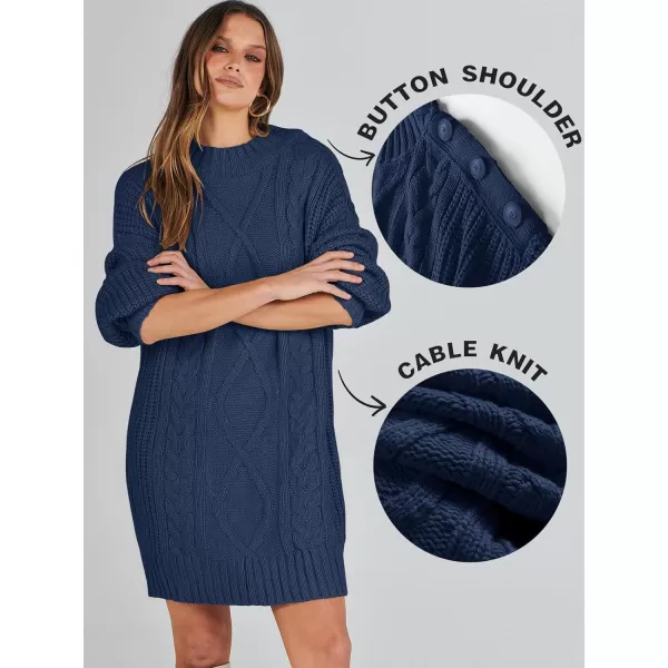 imageANRABESS Womens 2023 Oversized Sweater Dress Long Sleeve Crewneck Chunky Cable Knit Casual Short Pullover Dress TopsNavy