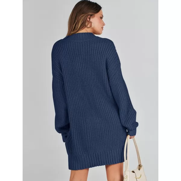 imageANRABESS Womens 2023 Oversized Sweater Dress Long Sleeve Crewneck Chunky Cable Knit Casual Short Pullover Dress TopsNavy