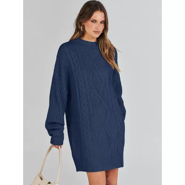 imageANRABESS Womens 2023 Oversized Sweater Dress Long Sleeve Crewneck Chunky Cable Knit Casual Short Pullover Dress TopsNavy