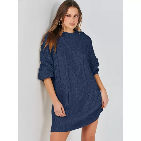 imageANRABESS Womens 2023 Oversized Sweater Dress Long Sleeve Crewneck Chunky Cable Knit Casual Short Pullover Dress TopsNavy