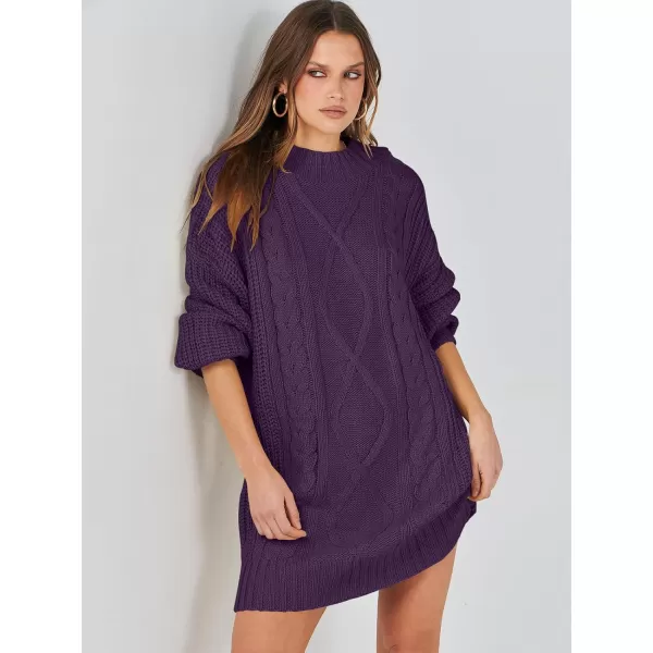 imageANRABESS Womens 2023 Oversized Sweater Dress Long Sleeve Crewneck Chunky Cable Knit Casual Short Pullover Dress TopsPurple
