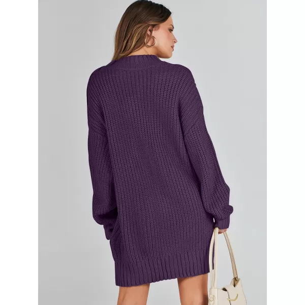 imageANRABESS Womens 2023 Oversized Sweater Dress Long Sleeve Crewneck Chunky Cable Knit Casual Short Pullover Dress TopsPurple