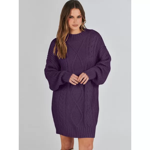 imageANRABESS Womens 2023 Oversized Sweater Dress Long Sleeve Crewneck Chunky Cable Knit Casual Short Pullover Dress TopsPurple