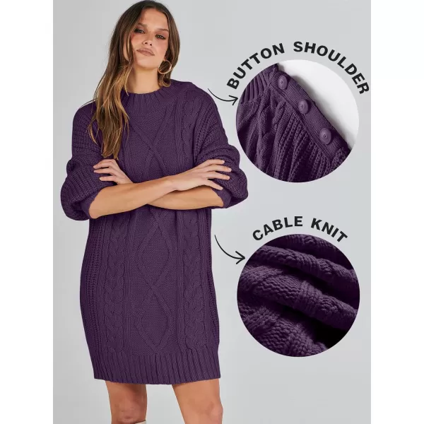imageANRABESS Womens 2023 Oversized Sweater Dress Long Sleeve Crewneck Chunky Cable Knit Casual Short Pullover Dress TopsPurple