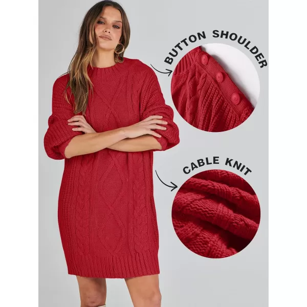 imageANRABESS Womens 2023 Oversized Sweater Dress Long Sleeve Crewneck Chunky Cable Knit Casual Short Pullover Dress TopsRed