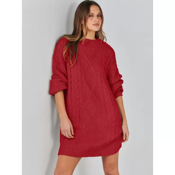 imageANRABESS Womens 2023 Oversized Sweater Dress Long Sleeve Crewneck Chunky Cable Knit Casual Short Pullover Dress TopsRed