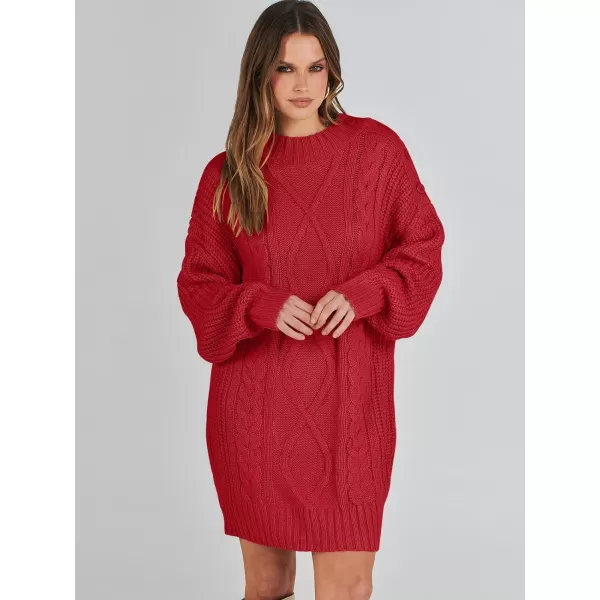 imageANRABESS Womens 2023 Oversized Sweater Dress Long Sleeve Crewneck Chunky Cable Knit Casual Short Pullover Dress TopsRed