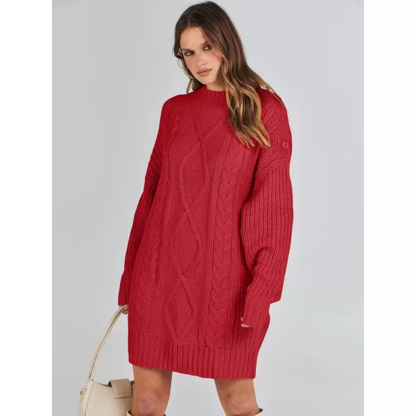 imageANRABESS Womens 2023 Oversized Sweater Dress Long Sleeve Crewneck Chunky Cable Knit Casual Short Pullover Dress TopsRed
