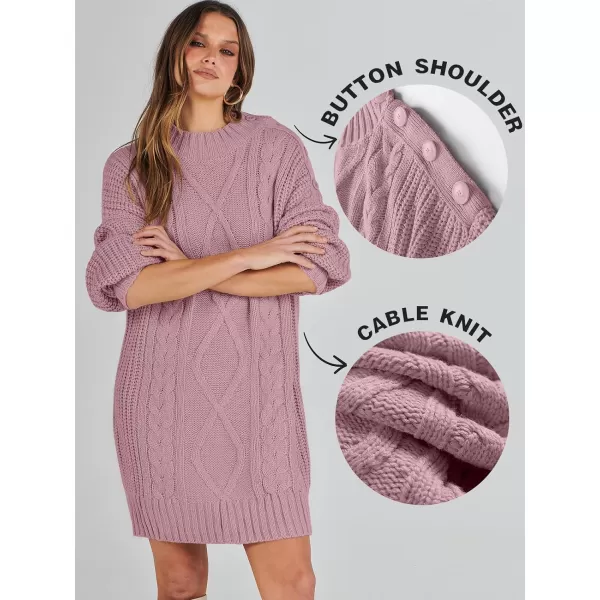 imageANRABESS Womens 2023 Oversized Sweater Dress Long Sleeve Crewneck Chunky Cable Knit Casual Short Pullover Dress TopsRed Pink