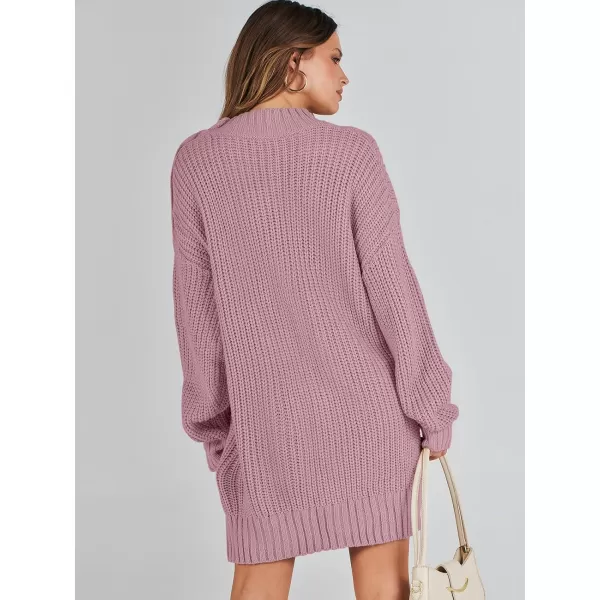 imageANRABESS Womens 2023 Oversized Sweater Dress Long Sleeve Crewneck Chunky Cable Knit Casual Short Pullover Dress TopsRed Pink