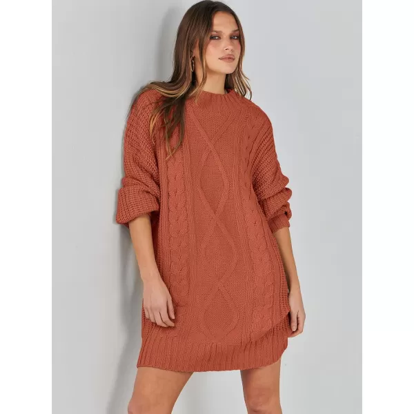 imageANRABESS Womens 2023 Oversized Sweater Dress Long Sleeve Crewneck Chunky Cable Knit Casual Short Pullover Dress TopsRust