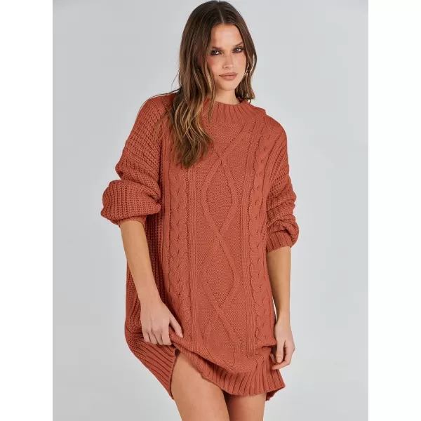 imageANRABESS Womens 2023 Oversized Sweater Dress Long Sleeve Crewneck Chunky Cable Knit Casual Short Pullover Dress TopsRust