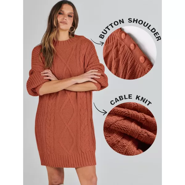 imageANRABESS Womens 2023 Oversized Sweater Dress Long Sleeve Crewneck Chunky Cable Knit Casual Short Pullover Dress TopsRust