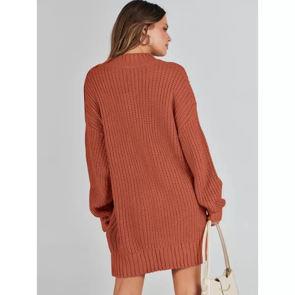 imageANRABESS Womens 2023 Oversized Sweater Dress Long Sleeve Crewneck Chunky Cable Knit Casual Short Pullover Dress TopsRust
