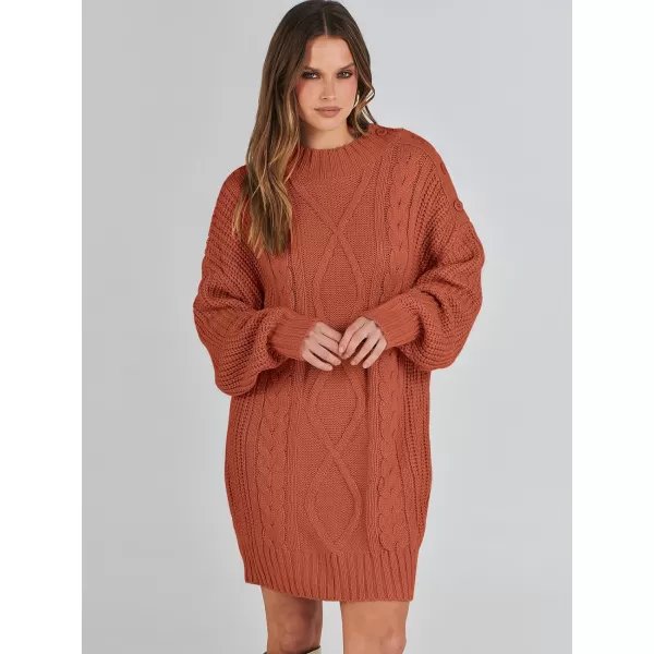 imageANRABESS Womens 2023 Oversized Sweater Dress Long Sleeve Crewneck Chunky Cable Knit Casual Short Pullover Dress TopsRust