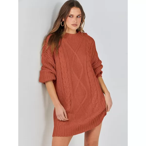 imageANRABESS Womens 2023 Oversized Sweater Dress Long Sleeve Crewneck Chunky Cable Knit Casual Short Pullover Dress TopsRust