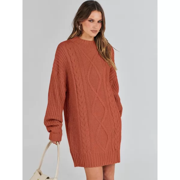 imageANRABESS Womens 2023 Oversized Sweater Dress Long Sleeve Crewneck Chunky Cable Knit Casual Short Pullover Dress TopsRust
