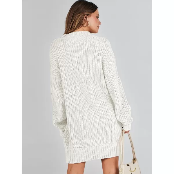 imageANRABESS Womens 2023 Oversized Sweater Dress Long Sleeve Crewneck Chunky Cable Knit Casual Short Pullover Dress TopsWhite