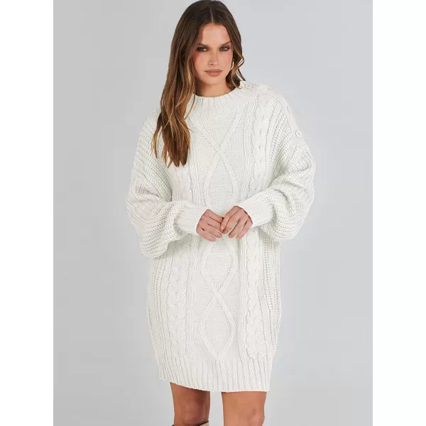 imageANRABESS Womens 2023 Oversized Sweater Dress Long Sleeve Crewneck Chunky Cable Knit Casual Short Pullover Dress TopsWhite