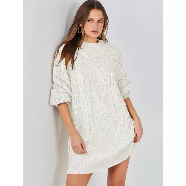imageANRABESS Womens 2023 Oversized Sweater Dress Long Sleeve Crewneck Chunky Cable Knit Casual Short Pullover Dress TopsWhite