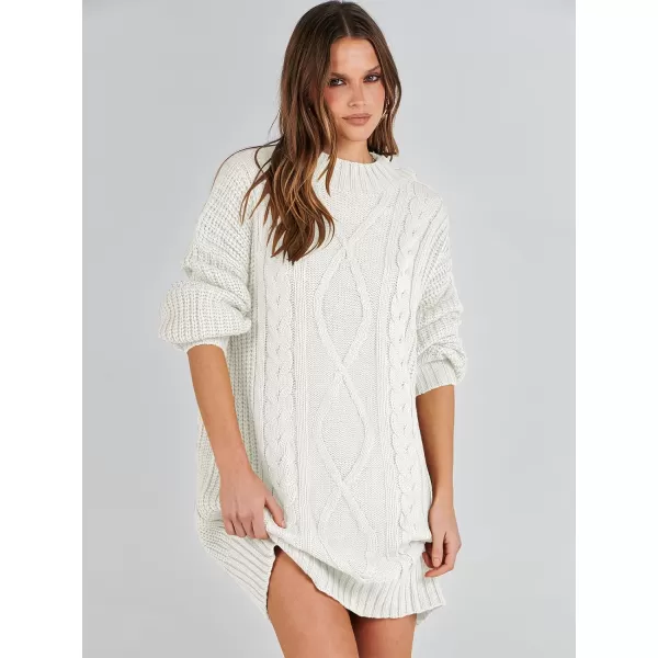 imageANRABESS Womens 2023 Oversized Sweater Dress Long Sleeve Crewneck Chunky Cable Knit Casual Short Pullover Dress TopsWhite